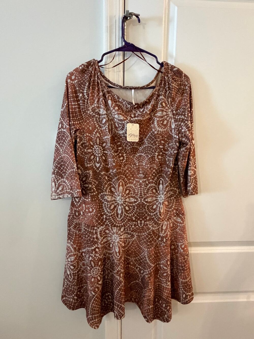 Free People Dress brown lace mandala-print drop-waist mini dress